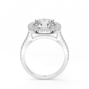 White Gold Round Shape Diamond Halo Double Shank Engagement Ring With U-Cut Setting